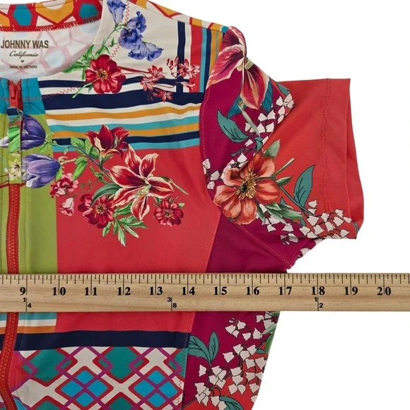 Johnny Was California Nanya Surf Full Zip Shirt Boho Patchwork Womens Medium